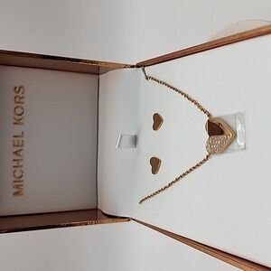 Michael Kors Rose‎ Gold Tone Heart Necklace and Earrings Set
